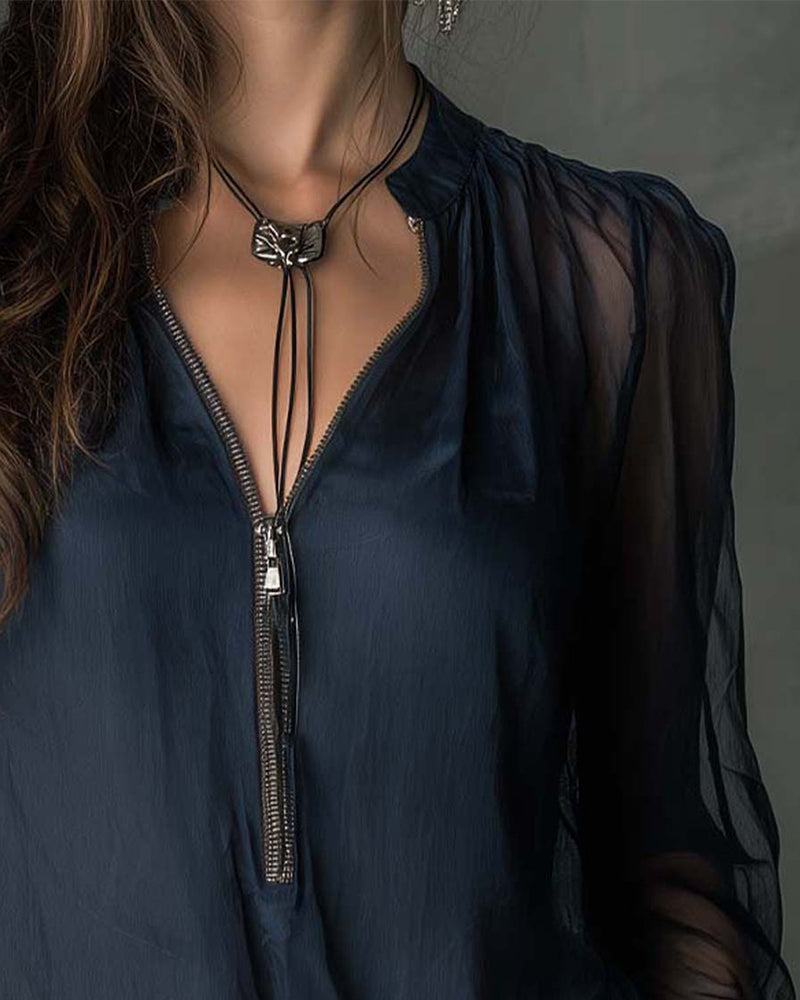 Bluse Halv-lås Mesh Langærmed