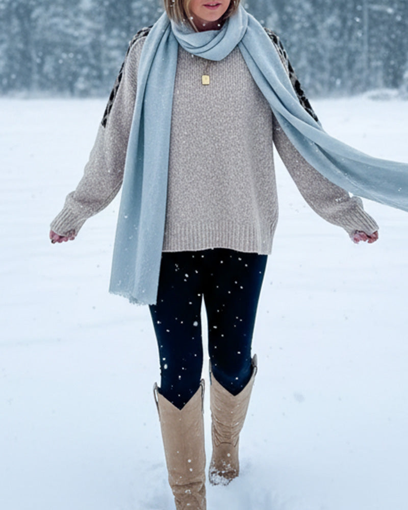 Pullover afslappet rund hals med leopardprint og patchwork