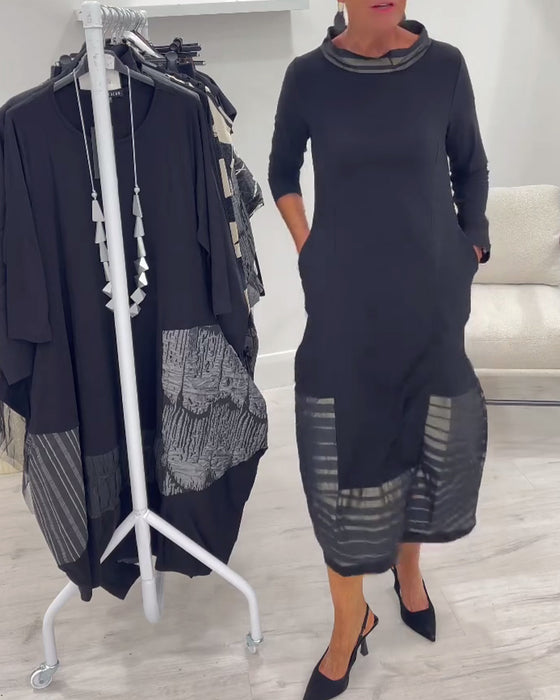 Moderne Ensfarvet Kjole Med Indsatser