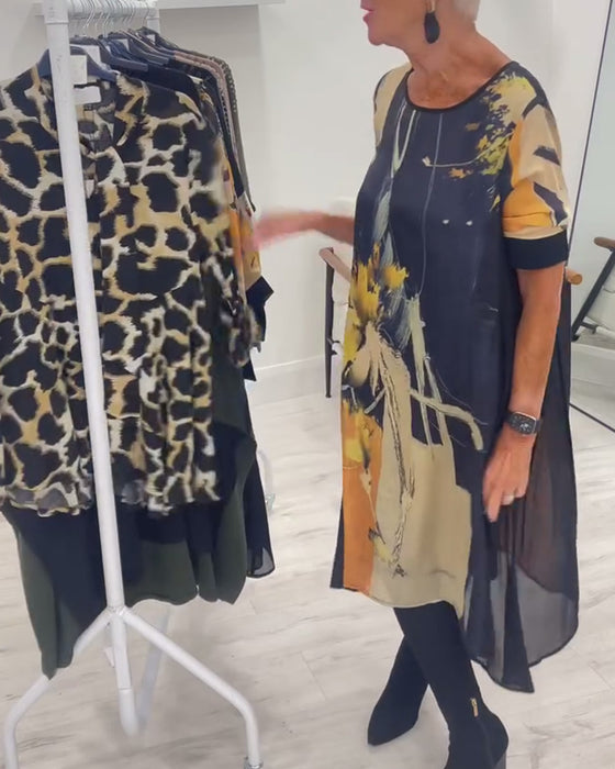 Kjole Med Rund Halsudskæring Og Retro Tryk