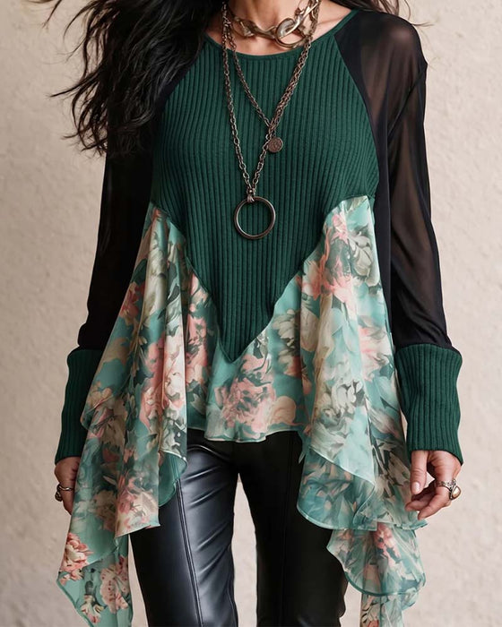 Bluse Patchwork Blomstret Uregelmæssig