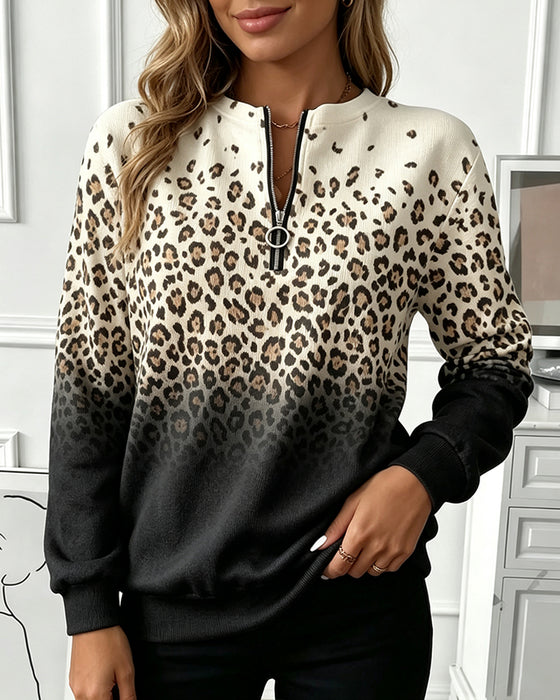 Sweatshirt Lynlås Gradient Leopardprint
