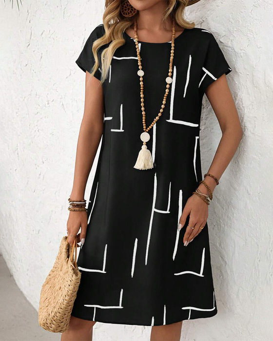 Kjole Dame Sommer Casual Tryk Rund Hals