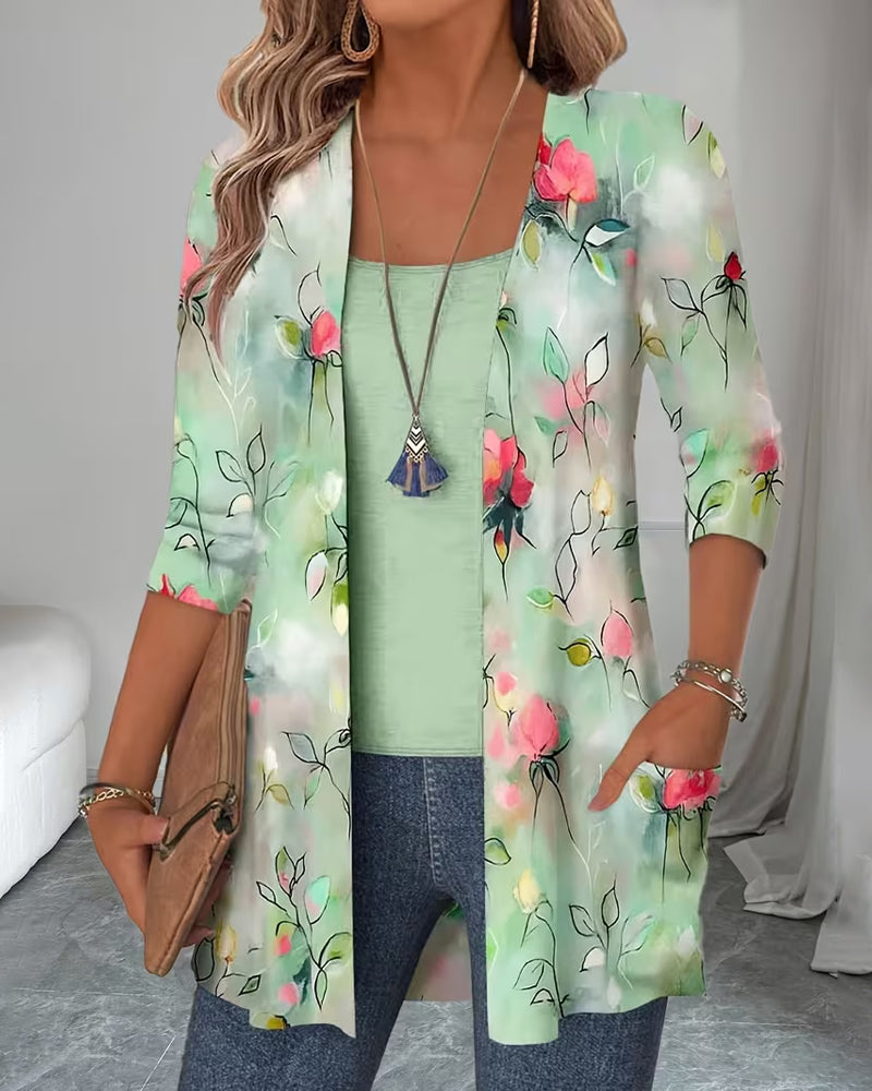 Bluse Falsk To Stykke Blomstret Print