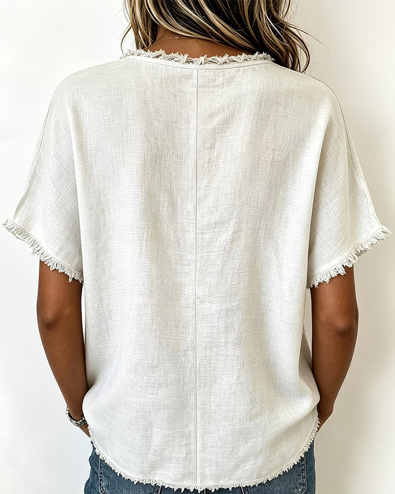 Bluse Casual Rund Hals Korte Ærmer