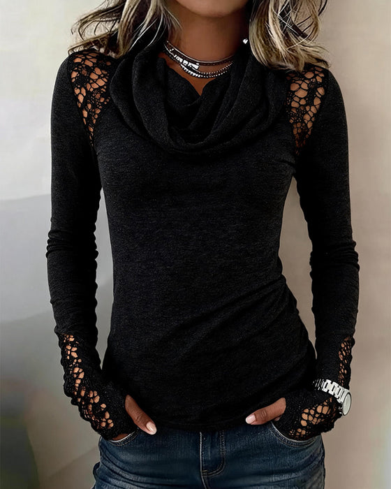 Bluse Slouchy Mock Hals Lang Ærme Udskæring