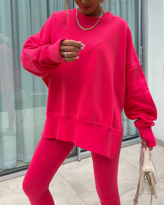 Sæt Slim Bukser Løs Sweatshirt