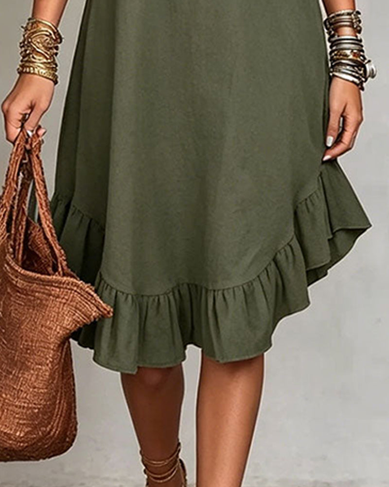 Kjole Casual V-Hals Rynket Midi