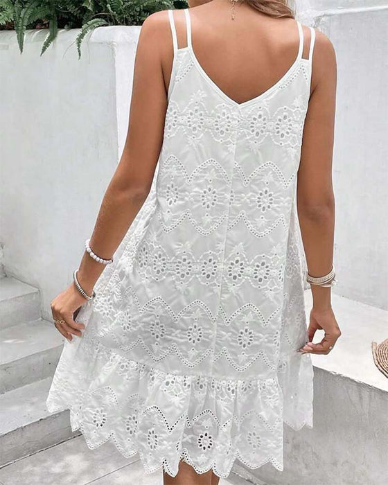 Hvid blondekjole med dobbelte spaghetti-stropper