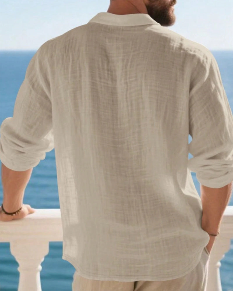 Skjorte Herre Letvægt Løs Hør Langærmet Polo