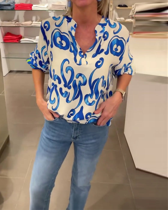 Elegant V-halset top med print