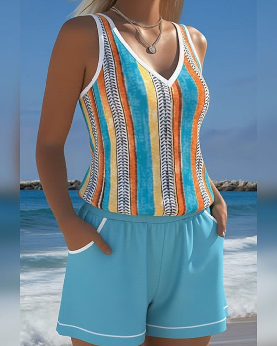 Tankini Badedragt V-Hals Trykt