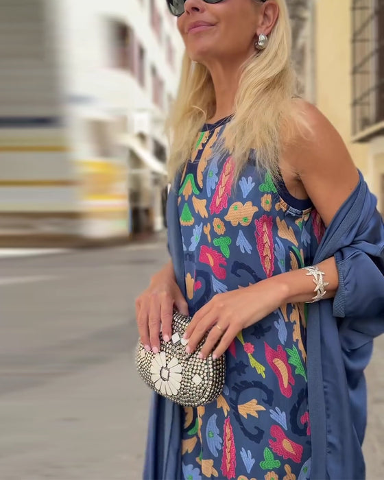 Sæt Ærmeløs Lang Kjole Med Lang Cardigan