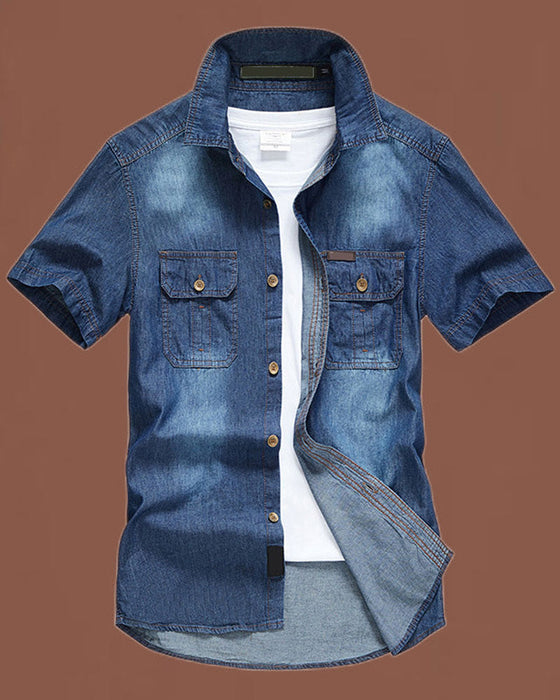 Skjorte Denim Kort Ærme Herre