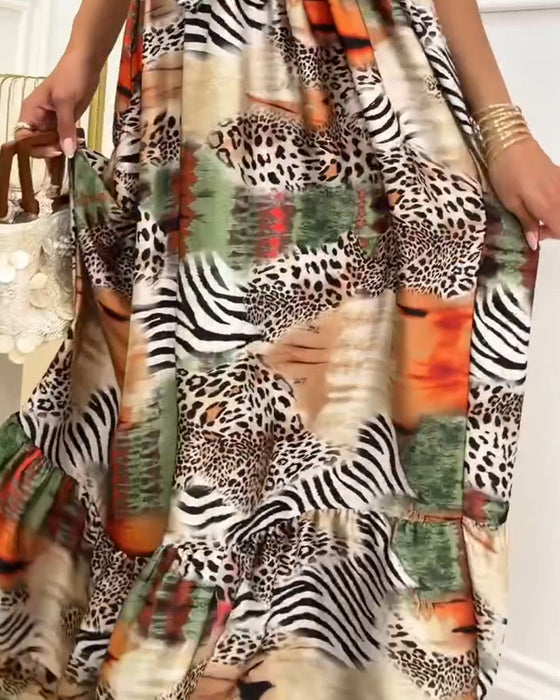 Kjole Leopard Kontrast Spagettibånd Patchwork