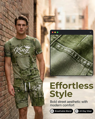 Herresæt Med Rundhalset Monogram-T-Shirt Og Snoretræksshorts