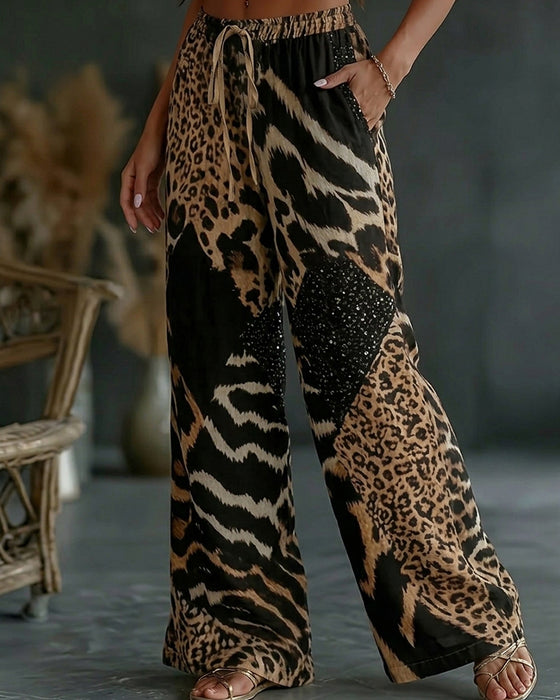 Bukser Leopard Tryk Patchwork Bredt Ben Casual