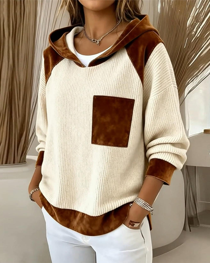 Sweatshirt Farveblok Casual Med Hætte