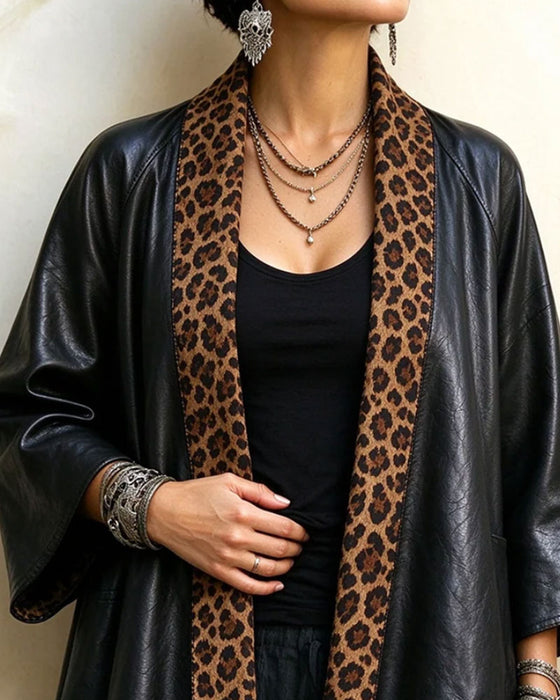 Frakke Tre-Kvart Ærme Leopardprint Uregelmæssig