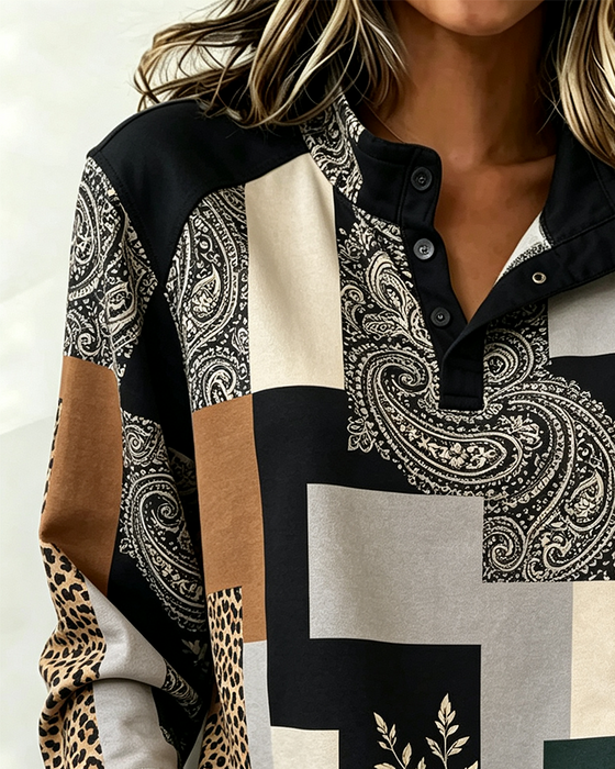 Bluse Leopard Paisley Farveblok