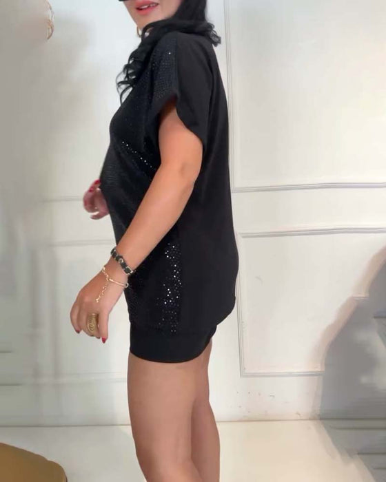 Bluse V-hals Pailletter Elegant