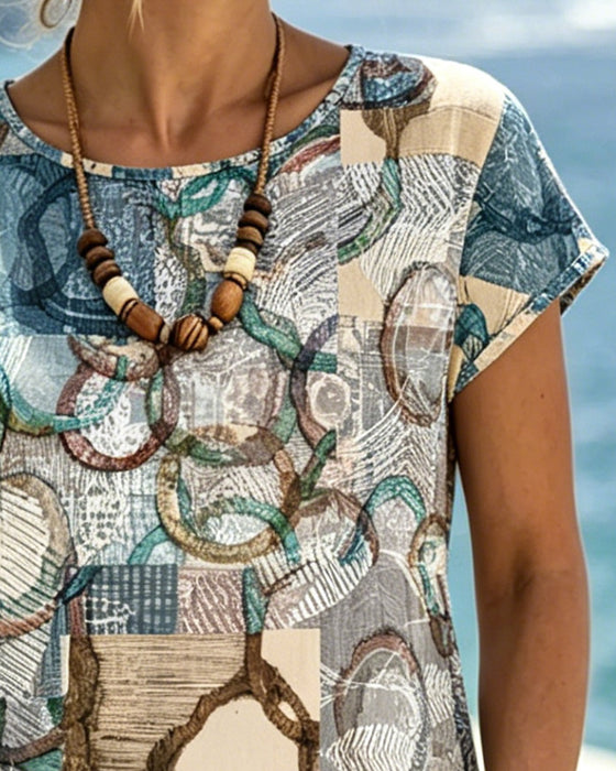 Kjole Rundhalset Geometrisk Patchwork Tryk
