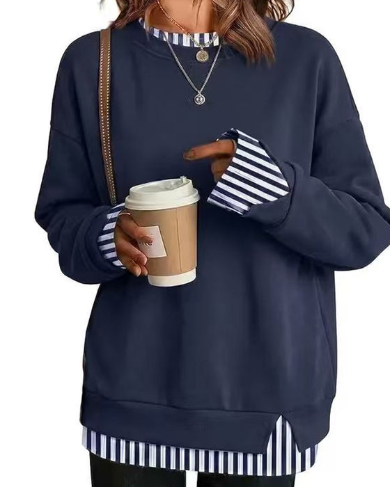 Sweatshirt Falsk Lagdelt Løs Lang Ærme