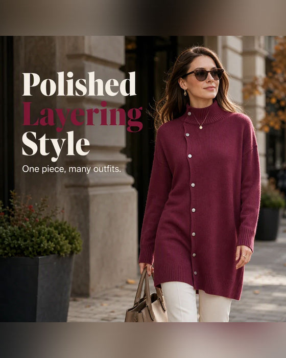 Cardigan Turtleneck Enkelt Knappet