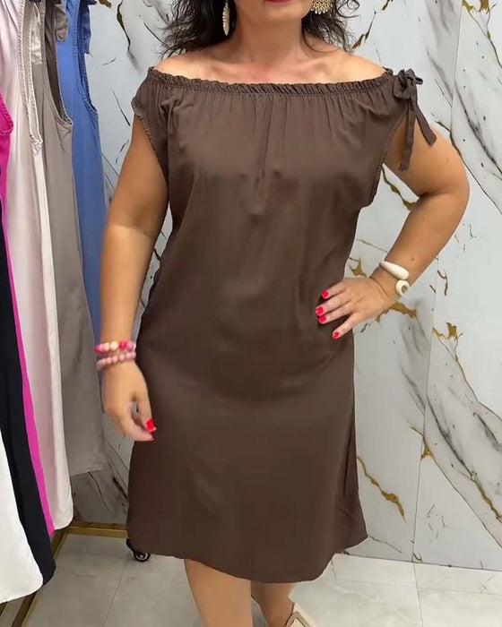 Kjole Off-Shoulder Slips Ensfarvet