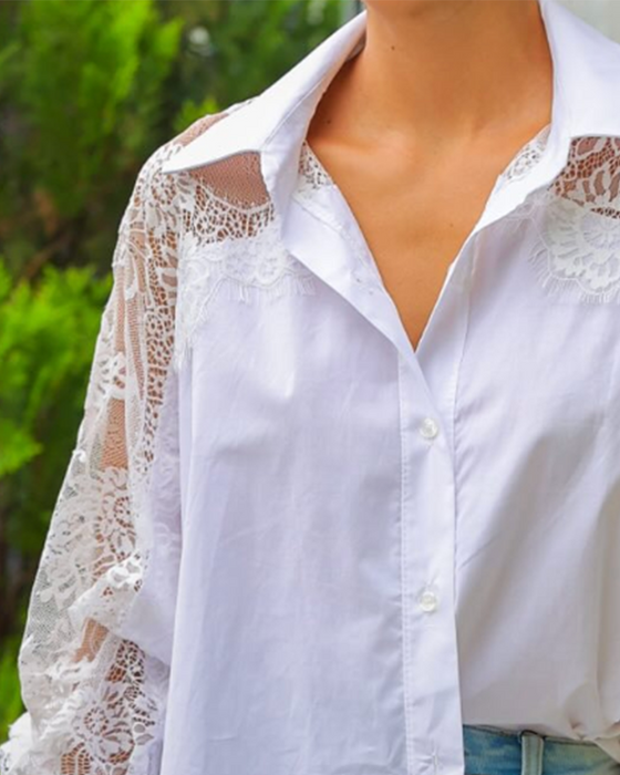 Bluse Blonder Patchwork Slag Lang Ærme