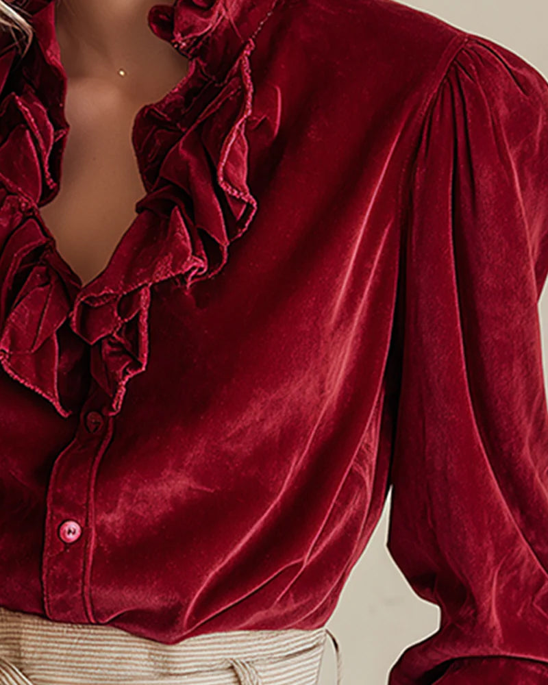 Top Med Volangdetalj Och Pufferm Design