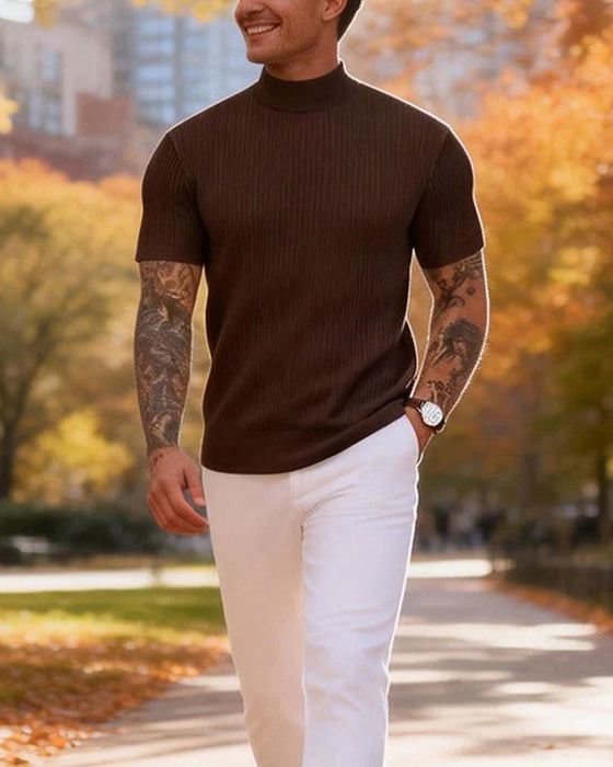 T-Shirt Mock Neck Herre Kort Ærme