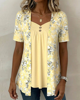 T-Shirt Blomstermønster Falsk Todelt
