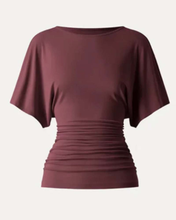 Bluse Casual Ensfarvet Plisseret Kort Ærme