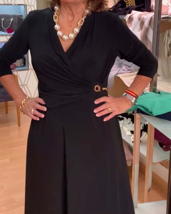 V-hals Tætsiddende Talje Slids Kjole