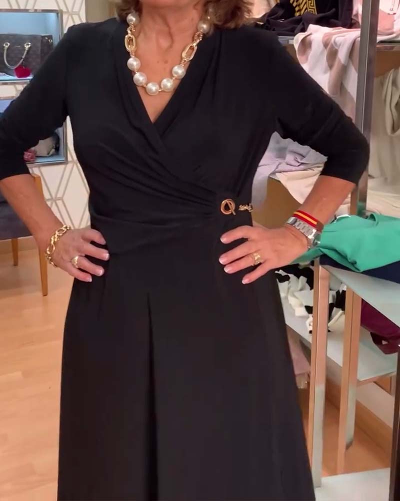 V-hals Tætsiddende Talje Slids Kjole