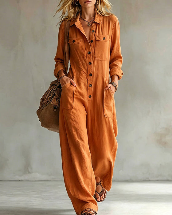 Jumpsuit Enfarvet Langærmet