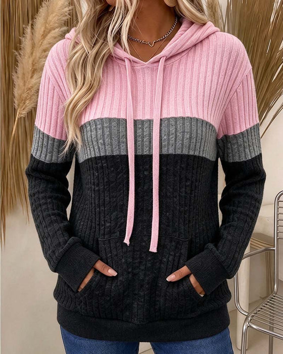 Hoodie Hætte Ribbet Kontrast Lomme