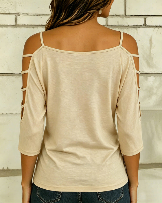 T-Shirt Solid Farve Albuelang Ærme Off-Skulder