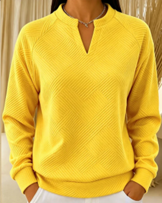Sweatshirt V-Hals Stribet Raglan Ensfarvet