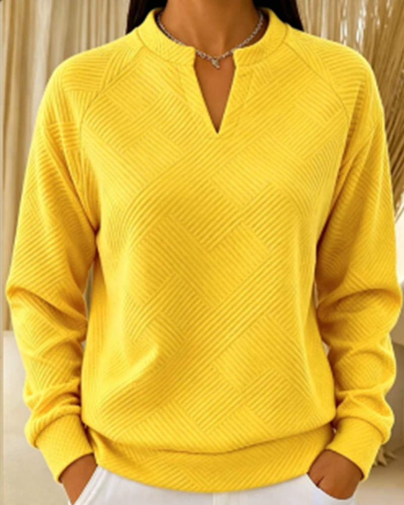 Sweatshirt V-Hals Stribet Raglan Ensfarvet