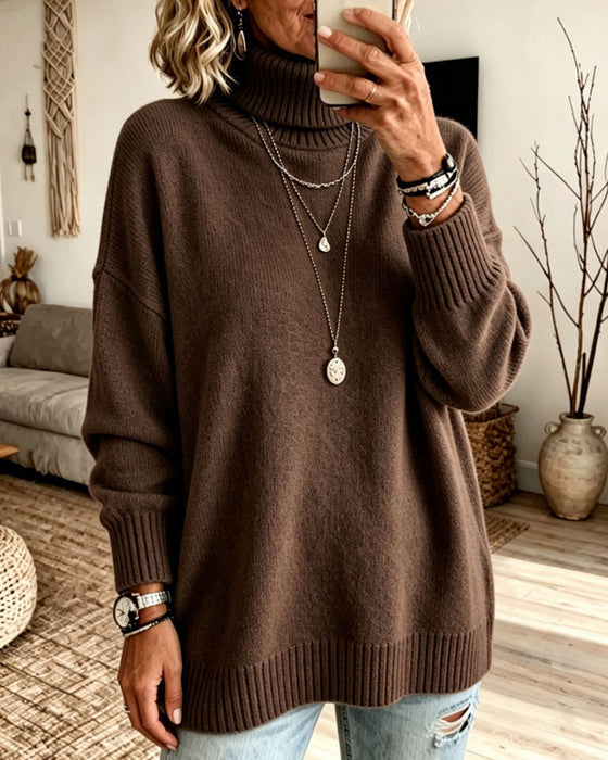 Pullover Høj Hals Løs