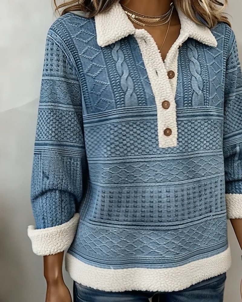 Sweatshirt Med Krave Patchwork Mode Casual