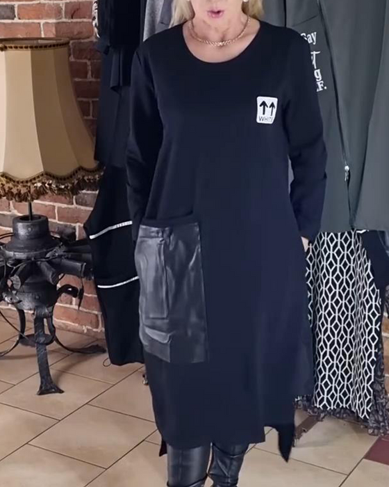 Kjole Løs Plusstørrelse Pu-Paneler