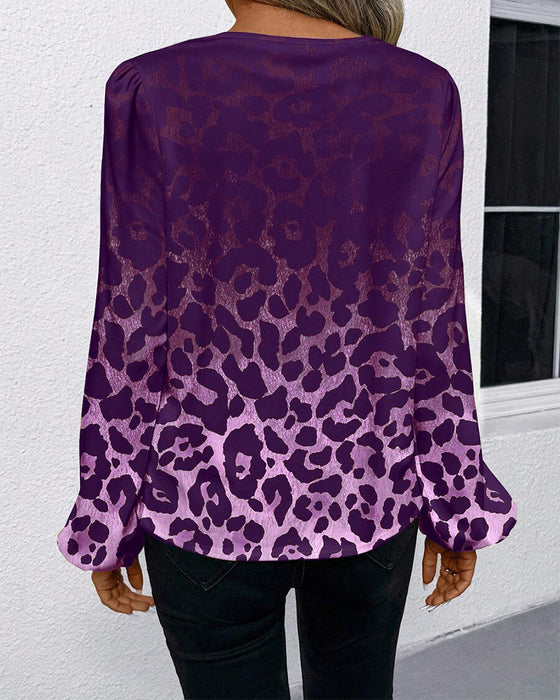 Skjorte Puffærme Gradient Leopardtryk