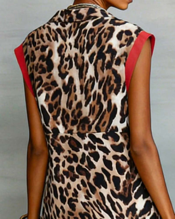 Kjole Slag Leopard Tryk Kontrast Maxi