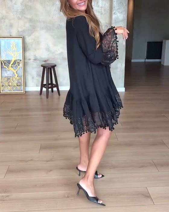 Kjole afslappet blonde ensfarvet v-hals