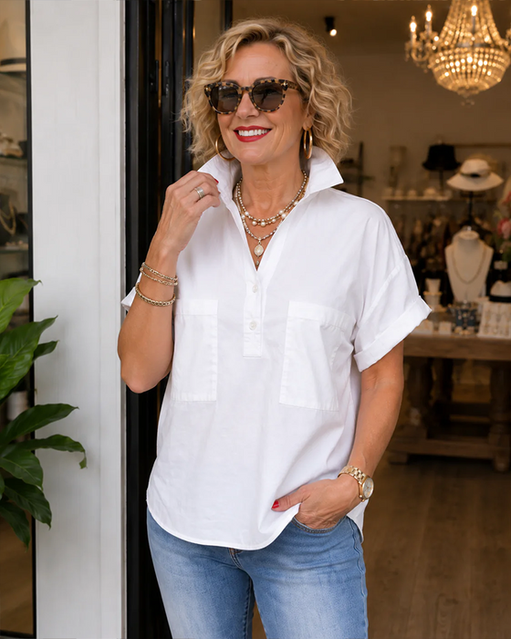 Bluse Lomme Knap V-Hals Afslappet