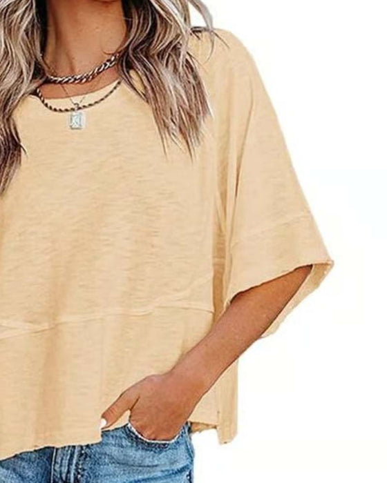 T-Shirt Panel Ensfarvet Udvidet Ærme