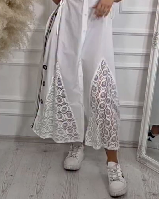 Kjole Slag Blonder Patchwork Ærmeløs